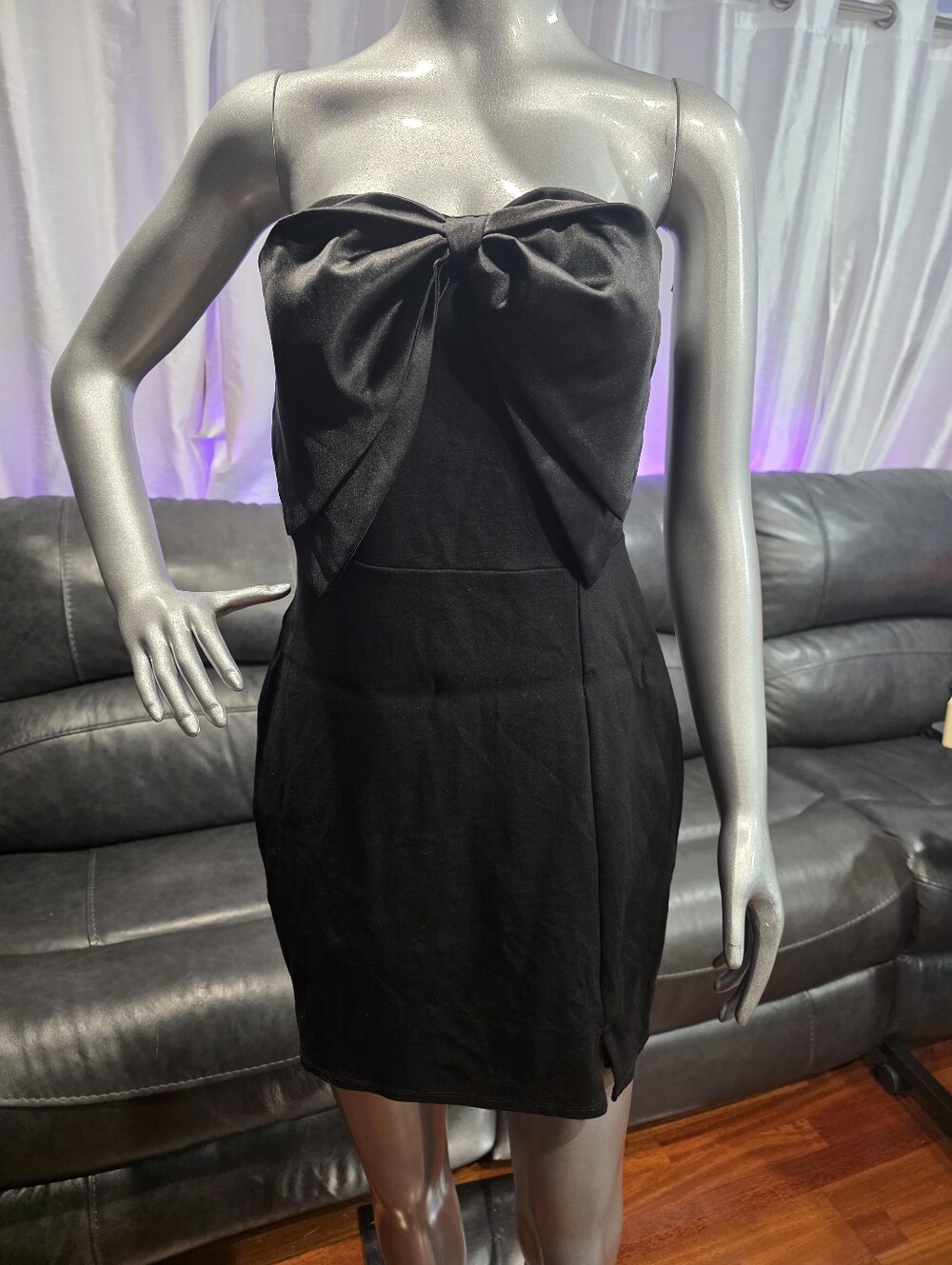 Fore LARGE Strapless Bow Mini Dress Sheath Cocktail Coquette Bodycon Feminine